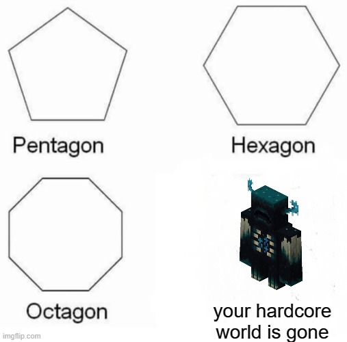 your world is gone | your hardcore world is gone | image tagged in memes,pentagon hexagon octagon | made w/ Imgflip meme maker