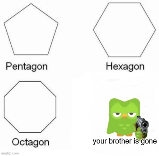 your brother is gone | your brother is gone | image tagged in memes,pentagon hexagon octagon | made w/ Imgflip meme maker
