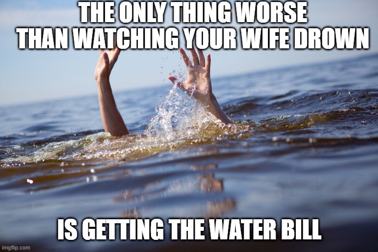 Expensive | THE ONLY THING WORSE THAN WATCHING YOUR WIFE DROWN; IS GETTING THE WATER BILL | image tagged in drowning | made w/ Imgflip meme maker
