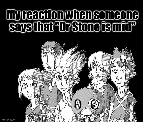 Dark mode meme :0 | My reaction when someone says that "Dr Stone is mid" | image tagged in senku wat,dr stone,senku,dark mode | made w/ Imgflip meme maker