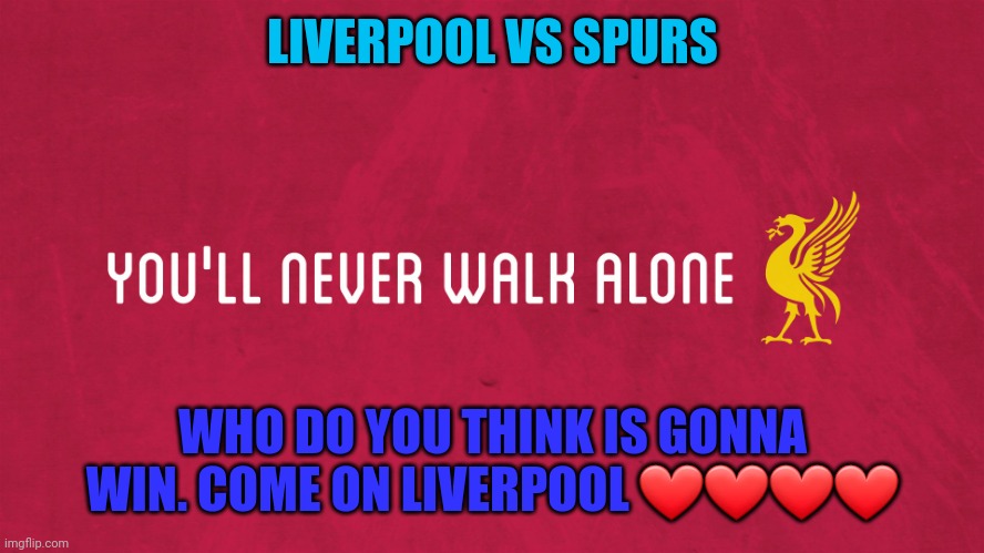 LIverpool FC safety | LIVERPOOL VS SPURS; WHO DO YOU THINK IS GONNA WIN. COME ON LIVERPOOL ❤❤❤❤ | image tagged in liverpool fc safety | made w/ Imgflip meme maker