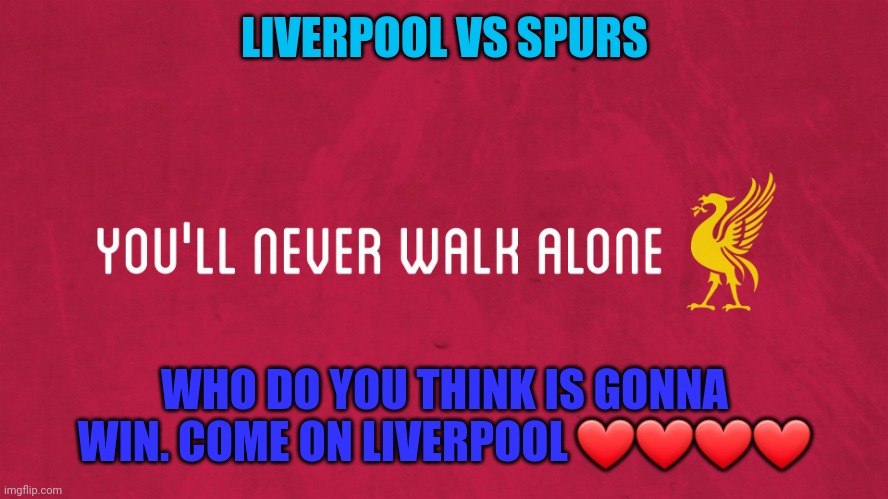 LIverpool FC safety | LIVERPOOL VS SPURS; WHO DO YOU THINK IS GONNA WIN. COME ON LIVERPOOL ❤❤❤❤ | image tagged in liverpool fc safety | made w/ Imgflip meme maker