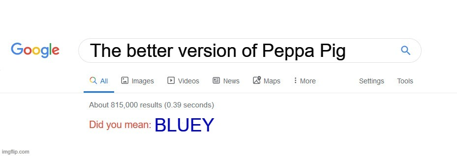 Did you mean? | The better version of Peppa Pig; BLUEY | image tagged in did you mean | made w/ Imgflip meme maker
