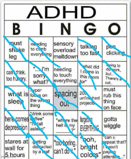 I already know I have this, and most “behavioural problems” in little kids are just undiagnosed autism and ADHD | image tagged in adhd bingo | made w/ Imgflip meme maker