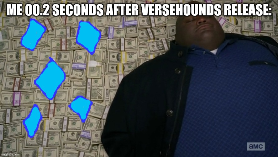 guy sleeping on pile of money | ME 00.2 SECONDS AFTER VERSEHOUNDS RELEASE: | image tagged in guy sleeping on pile of money | made w/ Imgflip meme maker