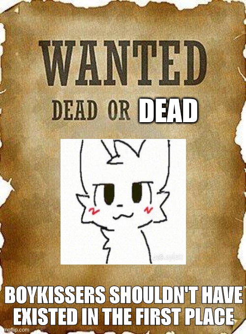 Wanted, Dead or Dead. boykissers shouldn't have existed in the first place | DEAD; BOYKISSERS SHOULDN'T HAVE EXISTED IN THE FIRST PLACE | image tagged in wanted dead or alive,wanted poster,wanted,meme,memes | made w/ Imgflip meme maker