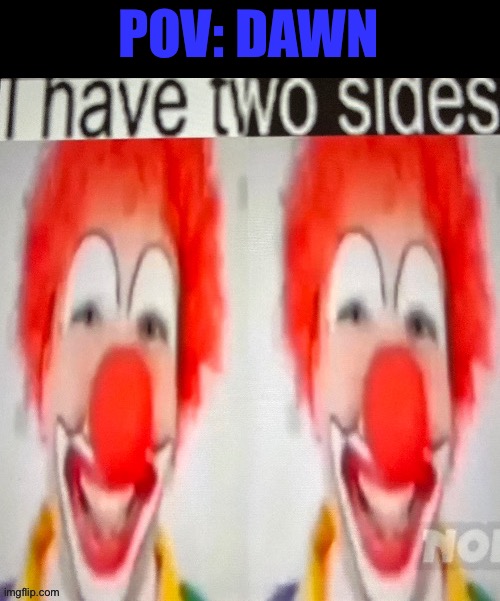 /srs | POV: DAWN | image tagged in i have two sides | made w/ Imgflip meme maker