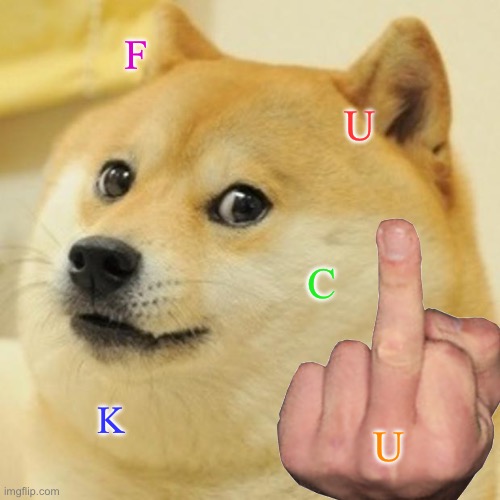 Doge Meme | F; U; C; K; U | image tagged in memes,doge,middle finger | made w/ Imgflip meme maker