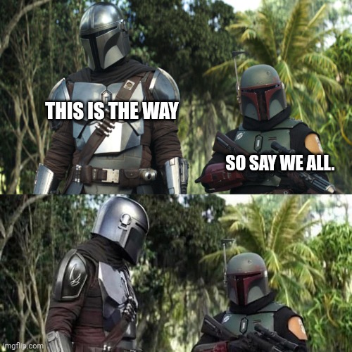 So say the Fett. | THIS IS THE WAY; SO SAY WE ALL. | image tagged in mandalorian boba fett said weird thing | made w/ Imgflip meme maker