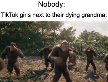 Accurate asf | Nobody:; TikTok girls next to their dying grandma: | image tagged in gifs,memes,funny,true story,tiktok,dancing | made w/ Imgflip video-to-gif maker