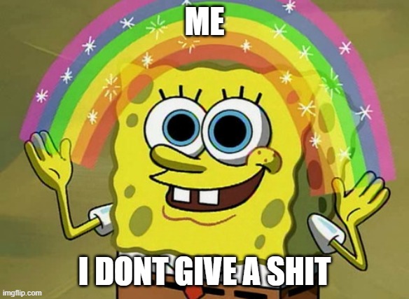 Imagination Spongebob | ME; I DONT GIVE A SHIT | image tagged in memes,imagination spongebob | made w/ Imgflip meme maker
