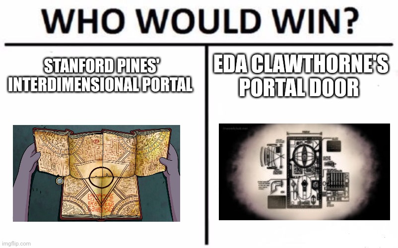 Portal vs Portal | STANFORD PINES' INTERDIMENSIONAL PORTAL; EDA CLAWTHORNE'S PORTAL DOOR | image tagged in memes,who would win,gravity falls,the owl house,jpfan102504 | made w/ Imgflip meme maker