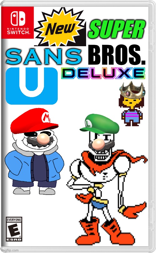 New Super Sans Bros. U Deluxe | SUPER; SANS; BROS. | image tagged in nintendo switch,sans,papyrus,frisk | made w/ Imgflip meme maker