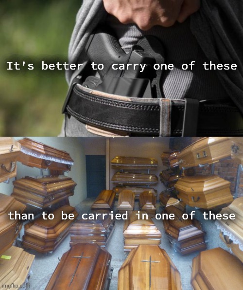 The choice is clear. | It's better to carry one of these; than to be carried in one of these | image tagged in memes | made w/ Imgflip meme maker