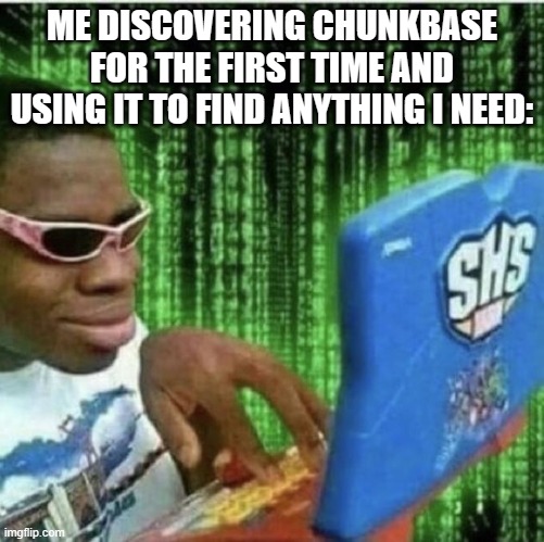 Buried treasures won't be buried for so long once we get our hands on this XDD | ME DISCOVERING CHUNKBASE FOR THE FIRST TIME AND USING IT TO FIND ANYTHING I NEED: | image tagged in ryan beckford | made w/ Imgflip meme maker
