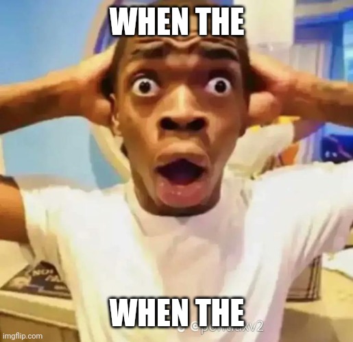 Shocked black guy | WHEN THE WHEN THE | image tagged in shocked black guy | made w/ Imgflip meme maker