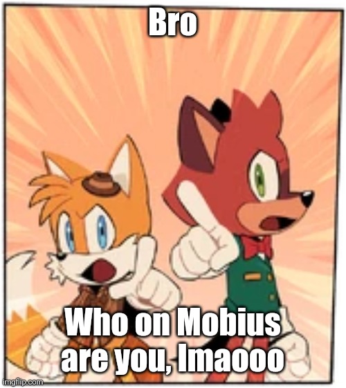 Tails and Barry | Bro; Who on Mobius are you, lmaooo | image tagged in tails and barry | made w/ Imgflip meme maker