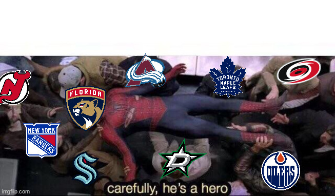 Carefully he's a hero | image tagged in carefully he's a hero,hockeymemes | made w/ Imgflip meme maker
