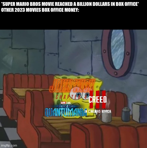 Nintendo and Illumination Domination | *SUPER MARIO BROS MOVIE REACHED A BILLION DOLLARS IN BOX OFFICE*

OTHER 2023 MOVIES BOX OFFICE MONEY: | image tagged in spongebob waiting,super mario bros,movies | made w/ Imgflip meme maker