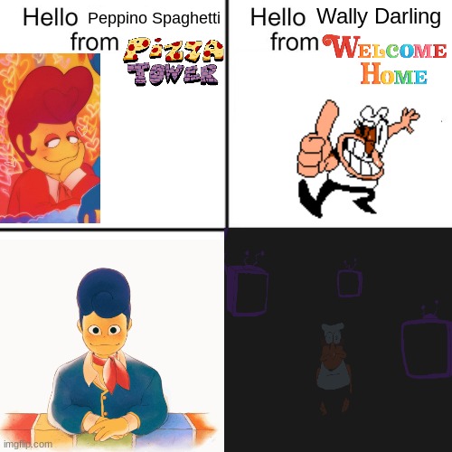 *Intense Staring* | Wally Darling; Peppino Spaghetti | image tagged in hello person from,welcome home,pizza tower,staring,peppino,wally darling | made w/ Imgflip meme maker