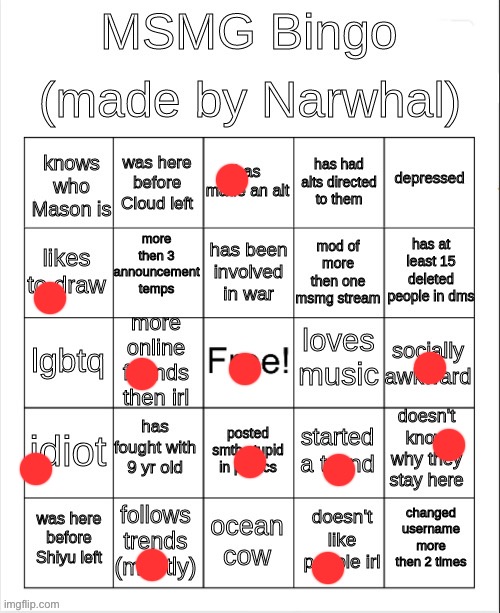 msmg bingo | image tagged in msmg bingo | made w/ Imgflip meme maker