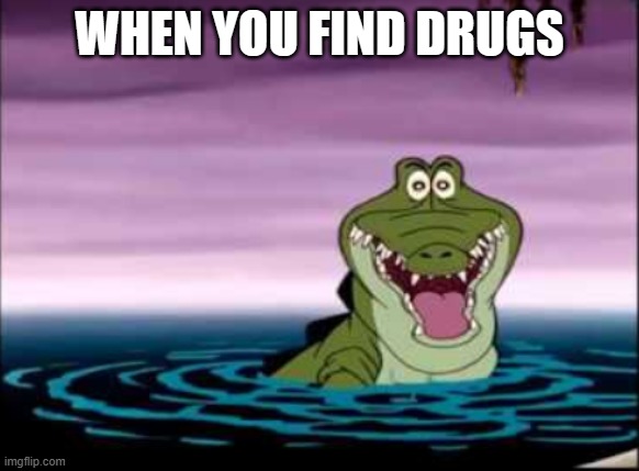 Yeah | WHEN YOU FIND DRUGS | image tagged in memes,drugs are bad,funny,crocodile | made w/ Imgflip meme maker