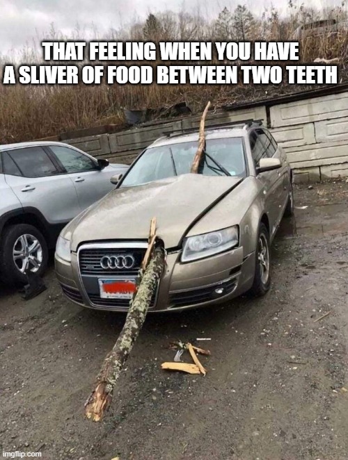 THAT FEELING WHEN YOU HAVE A SLIVER OF FOOD BETWEEN TWO TEETH | made w/ Imgflip meme maker