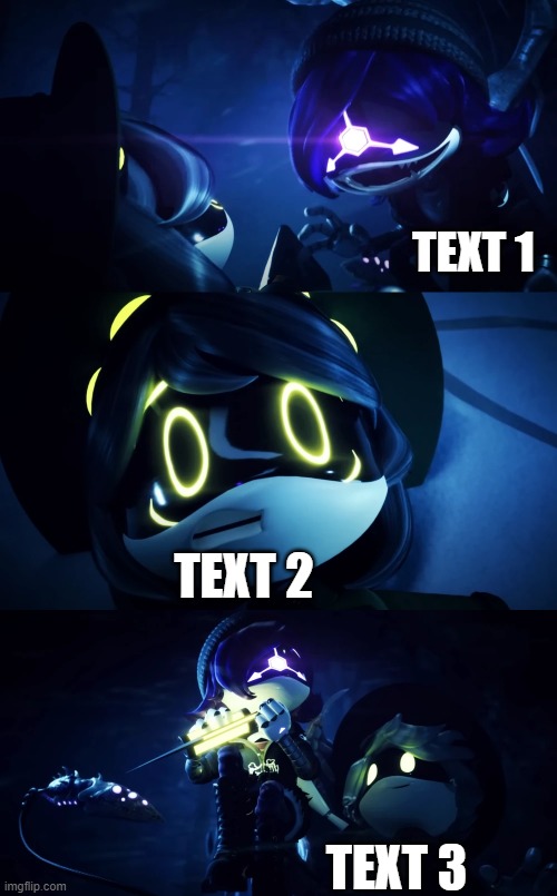 New template I made | TEXT 1; TEXT 2; TEXT 3 | image tagged in uzi about to kill v,new template | made w/ Imgflip meme maker