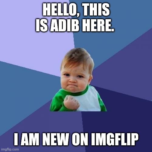 Introduce myself | HELLO, THIS IS ADIB HERE. I AM NEW ON IMGFLIP | image tagged in memes,success kid | made w/ Imgflip meme maker