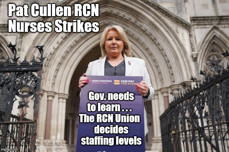 Pat Cullen - NHS staffing levels | Pat Cullen RCN
Nurses Strikes; Gov. needs to learn . . .  
The RCN Union  
decides staffing levels; #Immigration #Starmerout #Labour #JonLansman #wearecorbyn #KeirStarmer #DianeAbbott #McDonnell #cultofcorbyn #labourisdead #Momentum #labourracism #socialistsunday #nevervotelabour #socialistanyday #Antisemitism #Savile #SavileGate #Paedo #Worboys #GroomingGangs #Paedophile #IllegalImmigration #Immigrants #Invasion #StarmerResign #Starmeriswrong #SirSoftie #SirSofty #PatCullen #Cullen #RCN #nurse #nursing #strikes | image tagged in pat cullen rcn nurse nursing strikes,labourisdead,starmerout getstarmerout,cancer intensive care,great ormond street hospital | made w/ Imgflip meme maker