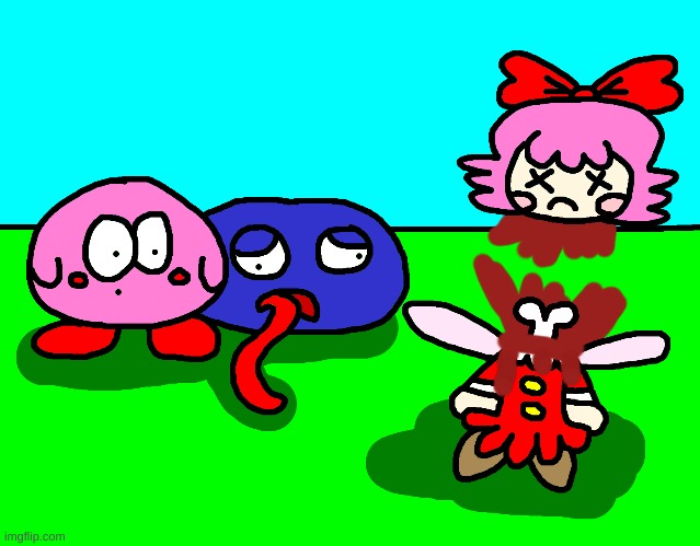 Ribbon has been slaughtered LOL | image tagged in kirby,gore,blood,funny,cute,parody | made w/ Imgflip meme maker