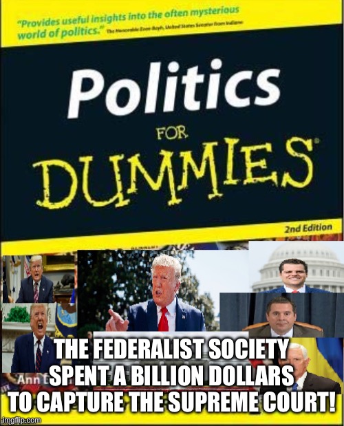 Politics for Dummies: Republican Edition | THE FEDERALIST SOCIETY SPENT A BILLION DOLLARS TO CAPTURE THE SUPREME COURT! | image tagged in politics for dummies republican edition | made w/ Imgflip meme maker