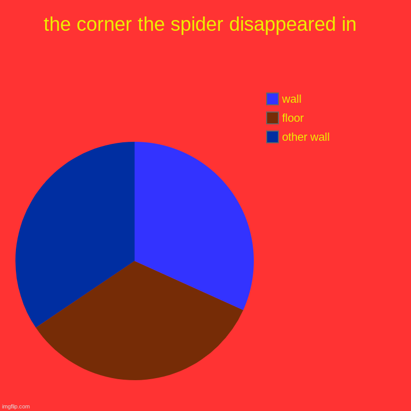 oh no, i'm f***ed | the corner the spider disappeared in  | other wall, floor, wall | image tagged in charts,pie charts | made w/ Imgflip chart maker