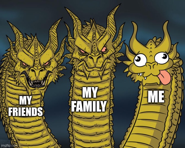 Three-headed Dragon | MY FAMILY; ME; MY FRIENDS | image tagged in three-headed dragon | made w/ Imgflip meme maker