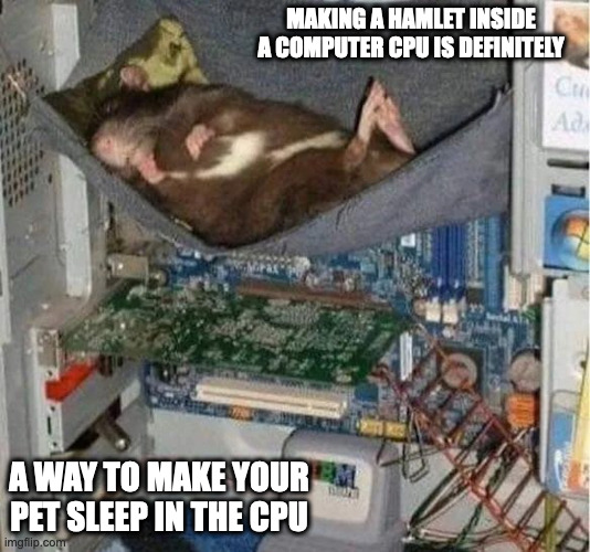 Rodent in CPU | MAKING A HAMLET INSIDE A COMPUTER CPU IS DEFINITELY; A WAY TO MAKE YOUR PET SLEEP IN THE CPU | image tagged in rat,computer,memes | made w/ Imgflip meme maker