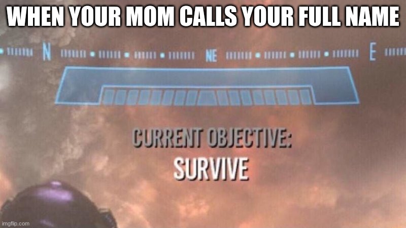 Current Objective: Survive | WHEN YOUR MOM CALLS YOUR FULL NAME | image tagged in current objective survive | made w/ Imgflip meme maker