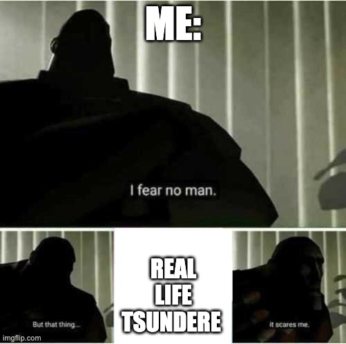 I fear no man | ME:; REAL LIFE TSUNDERE | image tagged in i fear no man | made w/ Imgflip meme maker