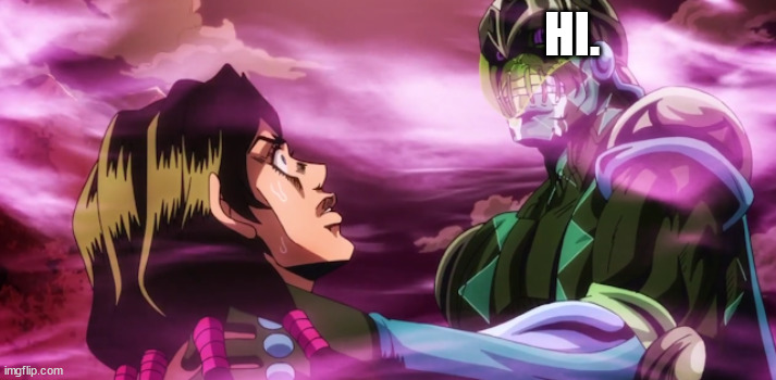 U- UBA- UBASHAAAAAAAAAAAA | HI. | image tagged in purple haze holding illuso neck | made w/ Imgflip meme maker