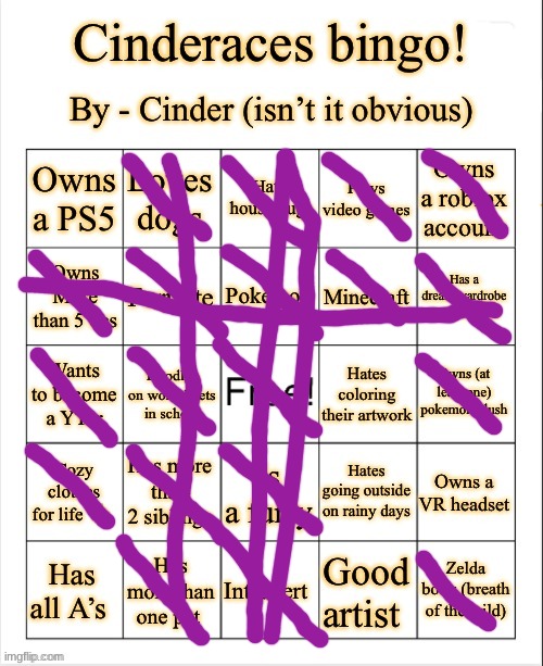 Bingo | image tagged in cinders bingo | made w/ Imgflip meme maker