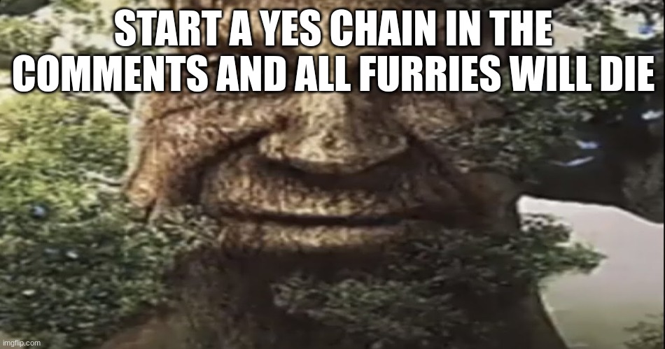 Wise mystical tree | START A YES CHAIN IN THE COMMENTS AND ALL FURRIES WILL DIE | image tagged in wise mystical tree | made w/ Imgflip meme maker