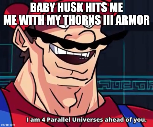 I Am 4 Parallel Universes Ahead Of You | BABY HUSK HITS ME
ME WITH MY THORNS III ARMOR | image tagged in i am 4 parallel universes ahead of you | made w/ Imgflip meme maker