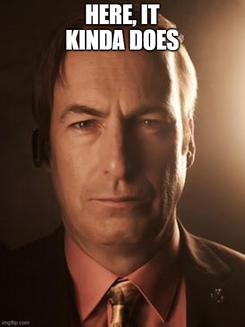 Saul Goodman | HERE, IT KINDA DOES | image tagged in saul goodman | made w/ Imgflip meme maker