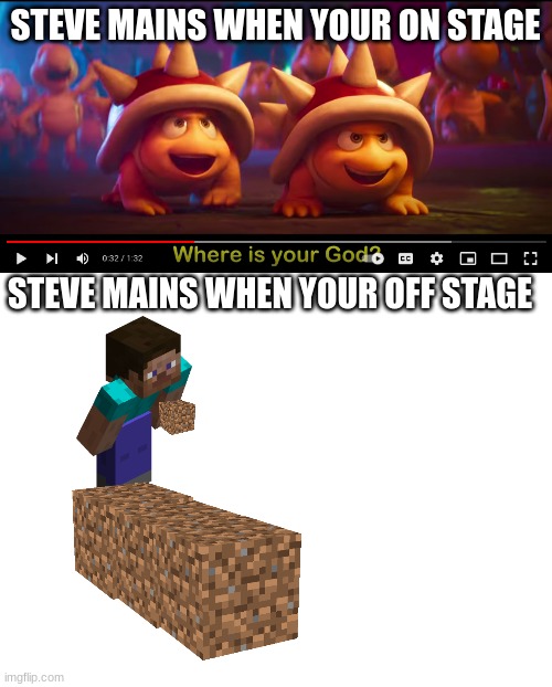STEVE MAINS WHEN YOUR ON STAGE STEVE MAINS WHEN YOUR OFF STAGE | image tagged in were is your god,blank white template | made w/ Imgflip meme maker