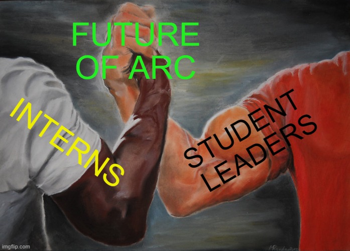 ARC GLOBAL | FUTURE OF ARC; INTERNS; STUDENT 
LEADERS | image tagged in memes,epic handshake | made w/ Imgflip meme maker