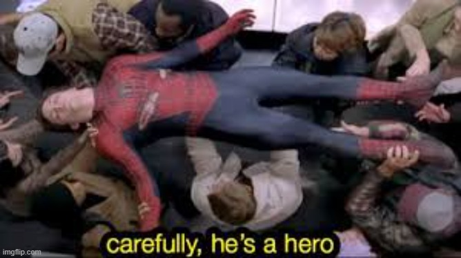 careful he is a hero | image tagged in careful he is a hero | made w/ Imgflip meme maker