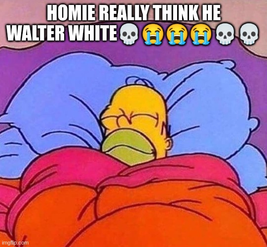 Homer Simpson sleeping peacefully | HOMIE REALLY THINK HE WALTER WHITE💀😭😭😭💀💀 | image tagged in homer simpson sleeping peacefully | made w/ Imgflip meme maker