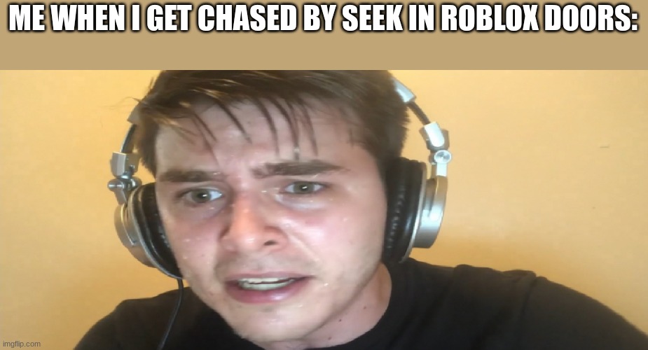 ... | ME WHEN I GET CHASED BY SEEK IN ROBLOX DOORS: | image tagged in sweaty gamer,memes,so true memes,funny,you had one job | made w/ Imgflip meme maker
