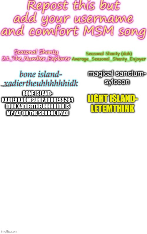 Repost and add the island that comforts you and your username | LIGHT ISLAND-
LETEMTHINK | image tagged in repost,my singing monsters,chain | made w/ Imgflip meme maker