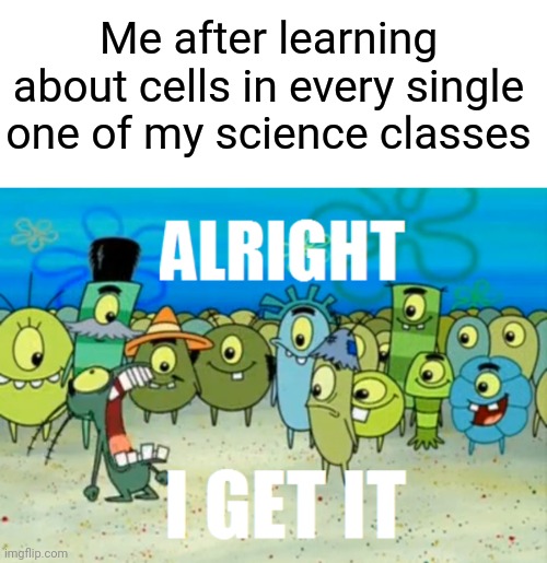 Alright I get It | Me after learning about cells in every single one of my science classes | image tagged in alright i get it,memes,funny,school | made w/ Imgflip meme maker