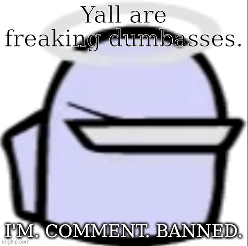 last post for context | Yall are freaking dumbasses. I'M. COMMENT. BANNED. | image tagged in white impostor icon | made w/ Imgflip meme maker